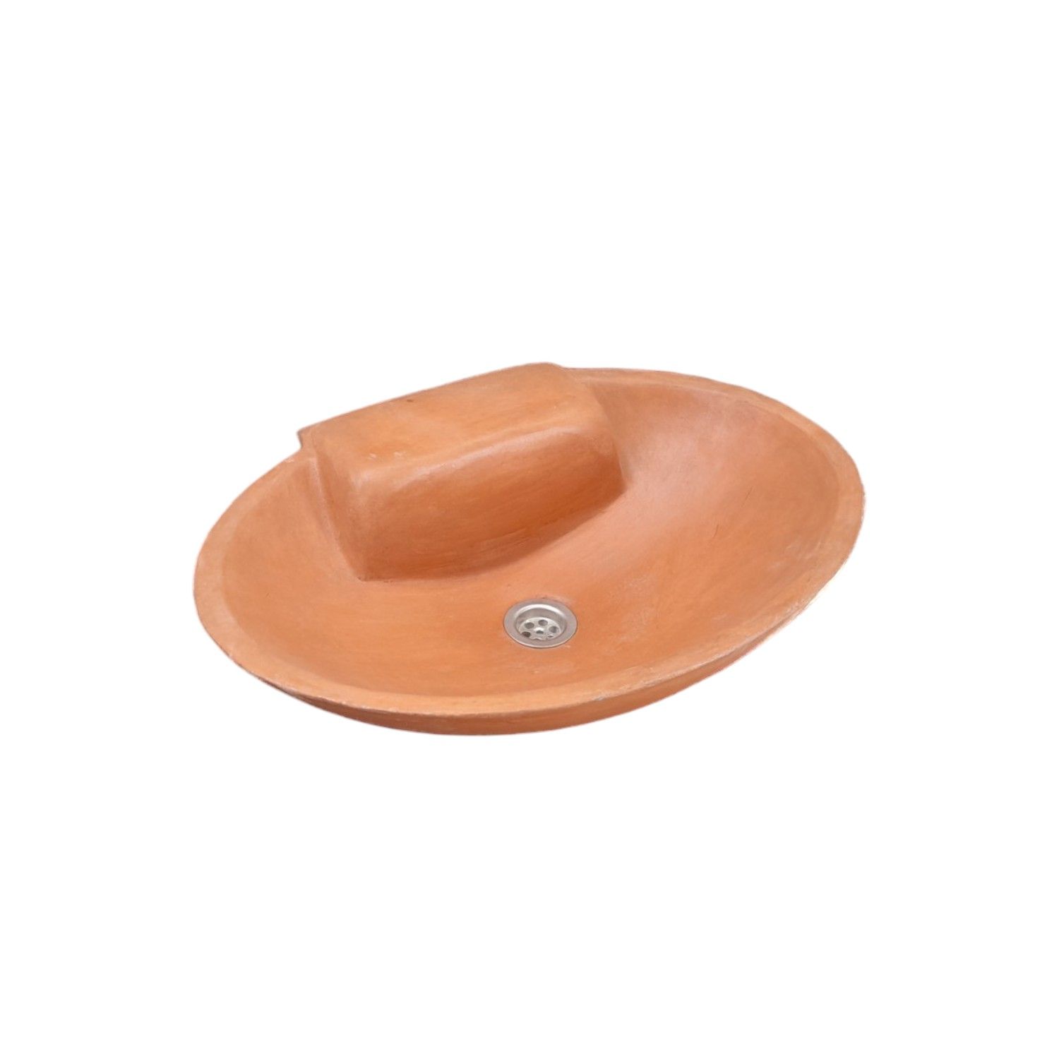 Terracotta Concrete Oval Basin with mini shelf 50 x 38 x 13cm