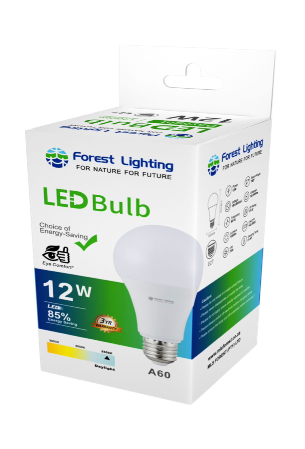 Forest Lighting LED A60 Bulb-12W E27 Daylight-3Yrs Warranty(30000 Hrs)