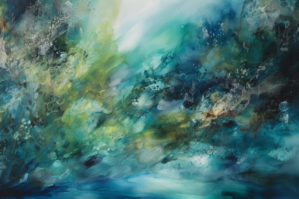Canvas Wall Art - Soft Flowing Layers Translucent Blues Green - A1004 - [120 x 80 cm]
