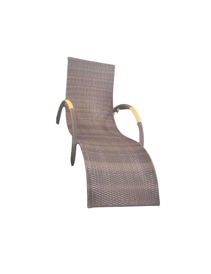 Outdoor Wicker Chaise Lounge Chair, Curved Design with Armrests, Brown
