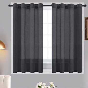 Matoc Designs Café Curtain - Mystic Voile - Charcoal - Eyelet - 110cm W x 123cm H -  2 Pack
