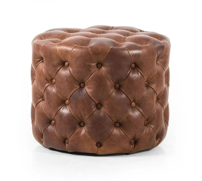 Paris Brown Leather Ottoman