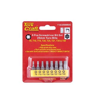 Tork Craft - S/Driver Bit Set 8Piece Torx T8-T40 - 4 Pack