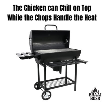 BraaiBoss 70cm Premium Charcoal Barrel Braai with Thermometer, Warming Rack, Ash Catcher & Side Shelves