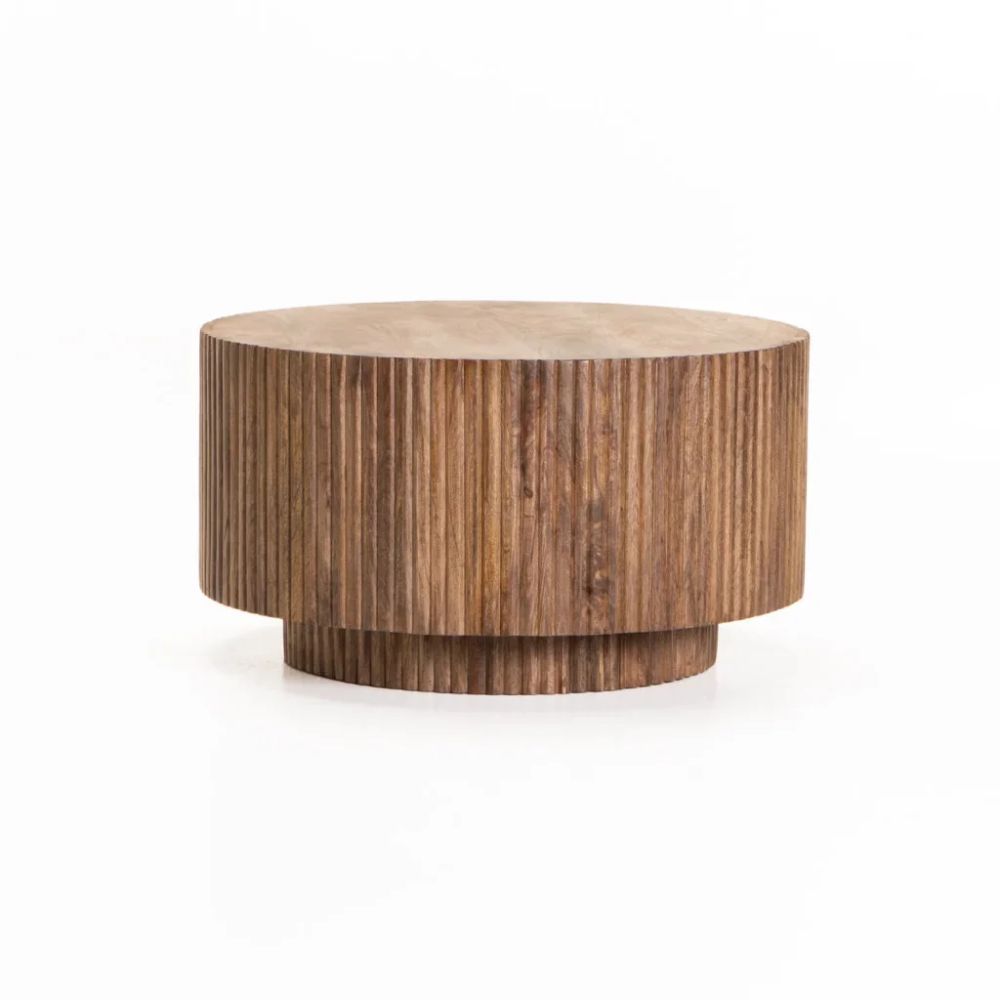 KAVI 70cm Round Solid Wood Coffee Table Handcrafted Mango Wood Table