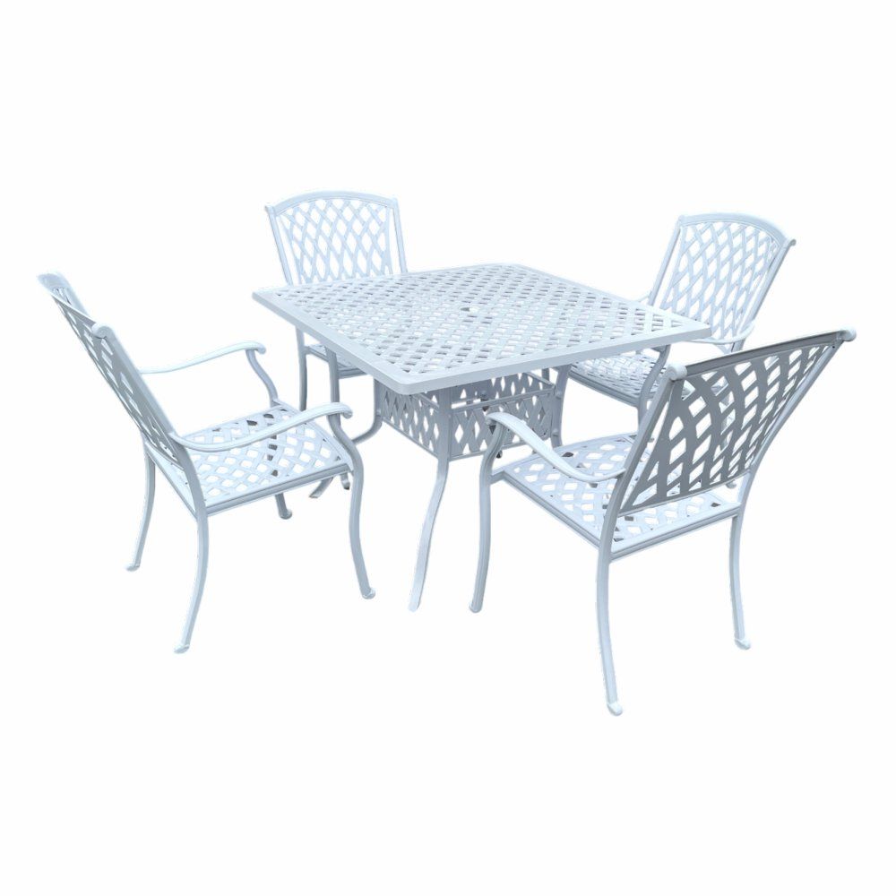 Tuscan Aluminium Dining Set 4-Seater (White, Charcoal Cushions)