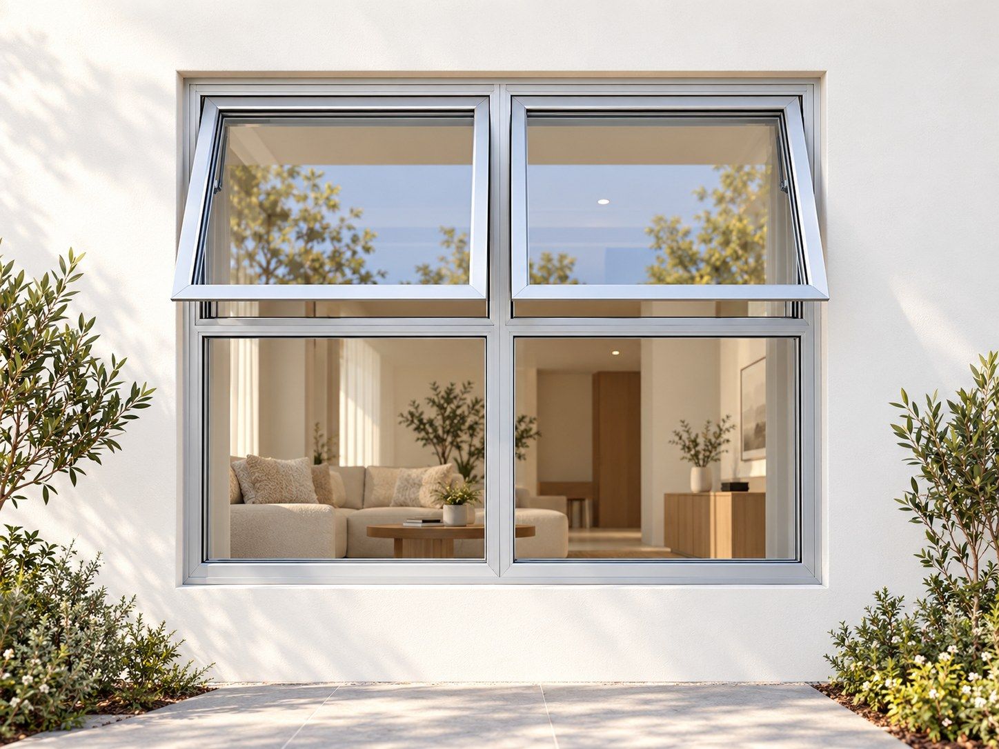 Kenzo Premium Top-Hung Aluminium Window - Silver, 1500 1200 mm, Two Upper Openers with Fixed Lower Panes, Clear Glass