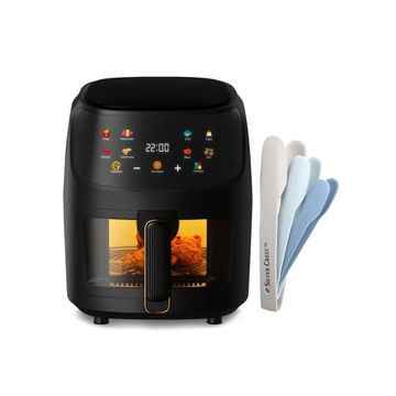 8L Air Fryer with Clear View Food Basket and Nesting Tongs Set - Black