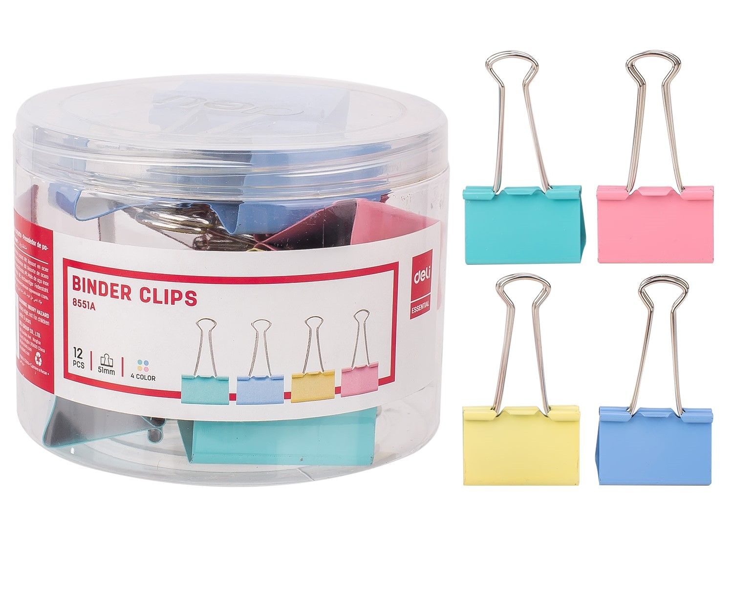 Deli Colour Foldback Clips - 51mm (12pcs)