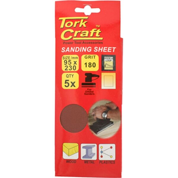 Sanding Sheet Orb 95x230mm 180Gr Hook and Loop No Holes 5 Piece - 10 Pack