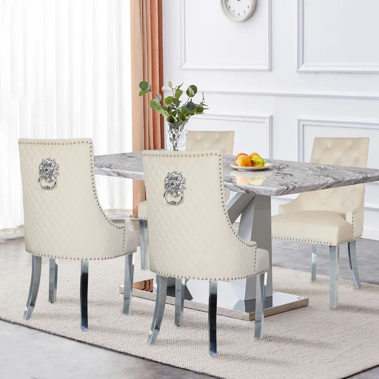 QandAHome Peterse Beige Velvet Tufted Dining Chairs (Set of 4)