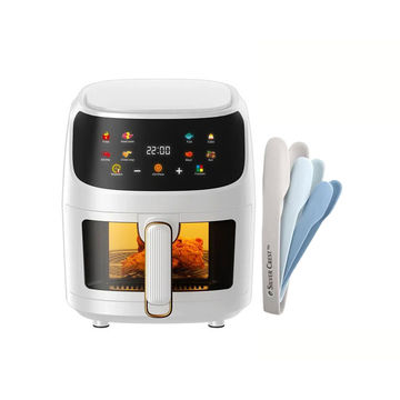 8L Air Fryer with Clear View Food Basket and Nesting Tongs Set - Off White