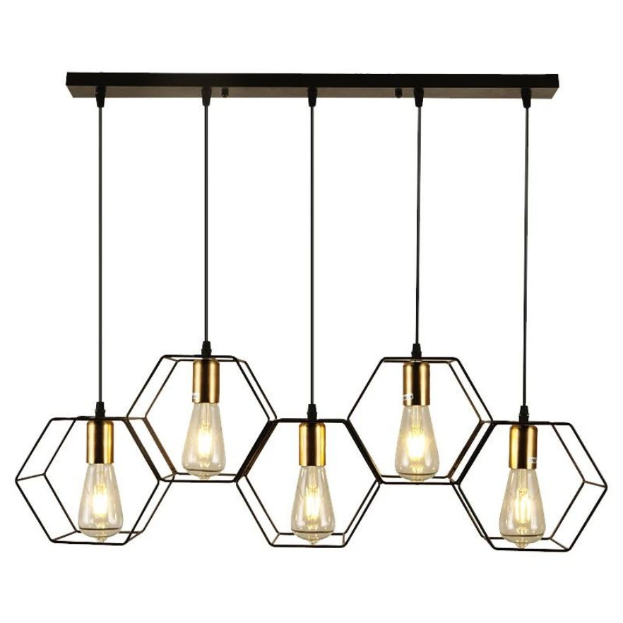 5-Light Indoor Matte Black and Satin Gold Finish Pendant Lamp