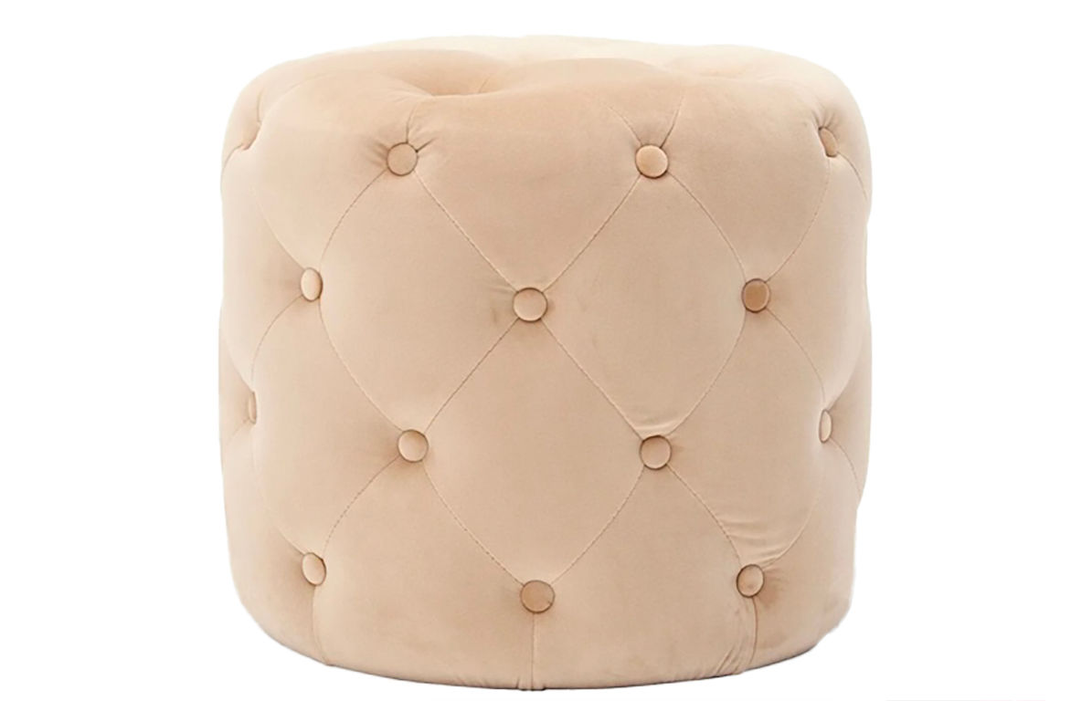 Paris Cream Velvet Tufted Round Ottoman