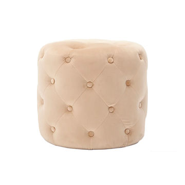 Paris Cream Velvet Tufted Round Ottoman
