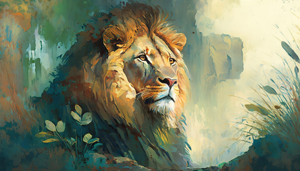 Canvas Wall Art - Canvas Wall Art –Male Lion Painting - B1070 - [120 x 80 cm]