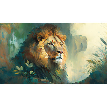 Canvas Wall Art - Canvas Wall Art –Male Lion Painting - B1070 - [120 x 80 cm]