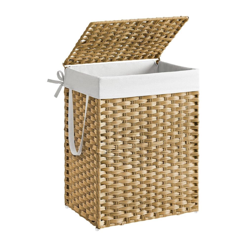 Songmics Woven Storage Laundry Basket with Lid, Natural