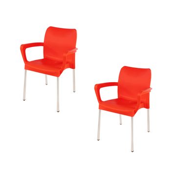 Heavy Duty Plastic Stacking Chair – Bistro Design with Armrests - Bright Red - Set of 2