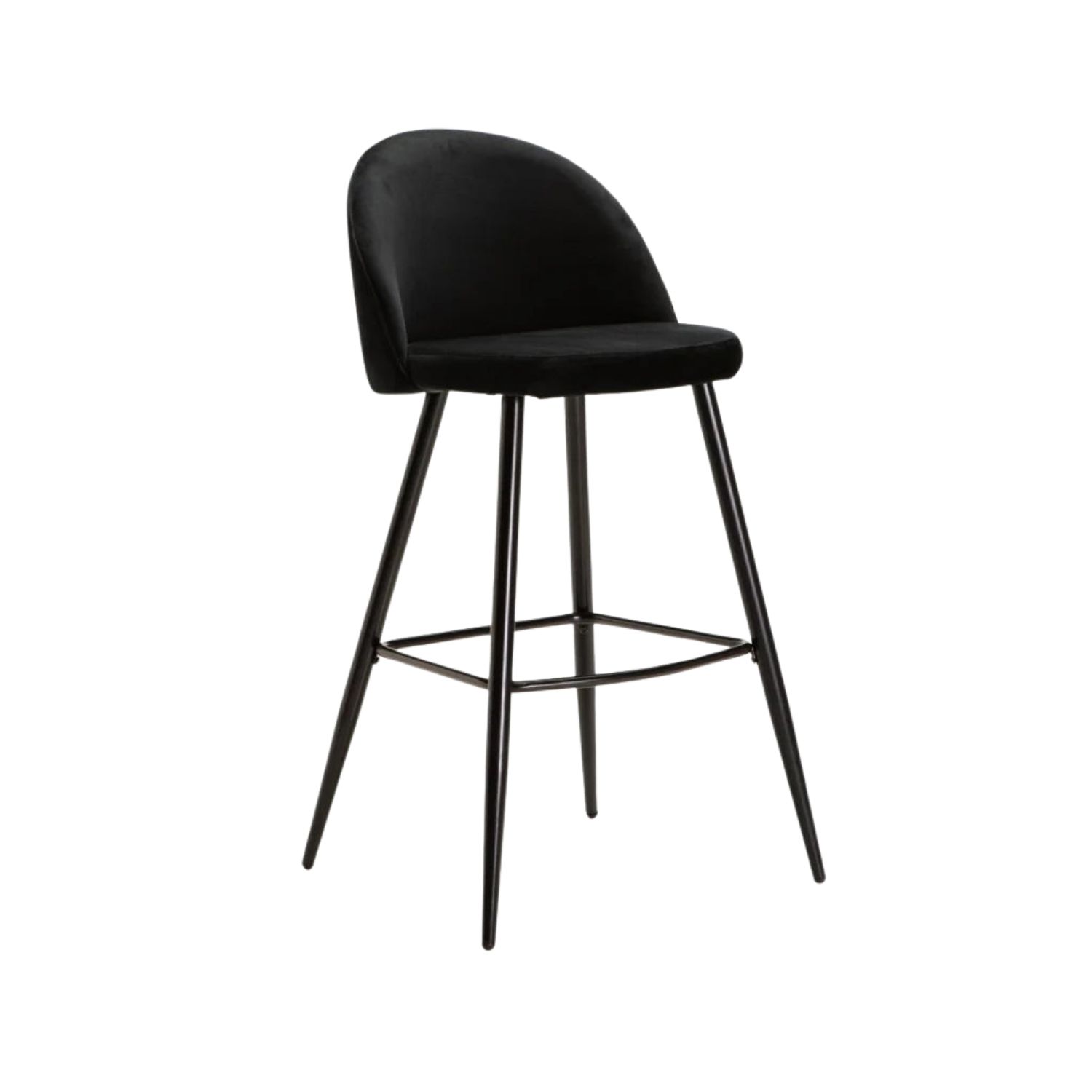 Luxury Velvet Barstool with Metal Frame - Black