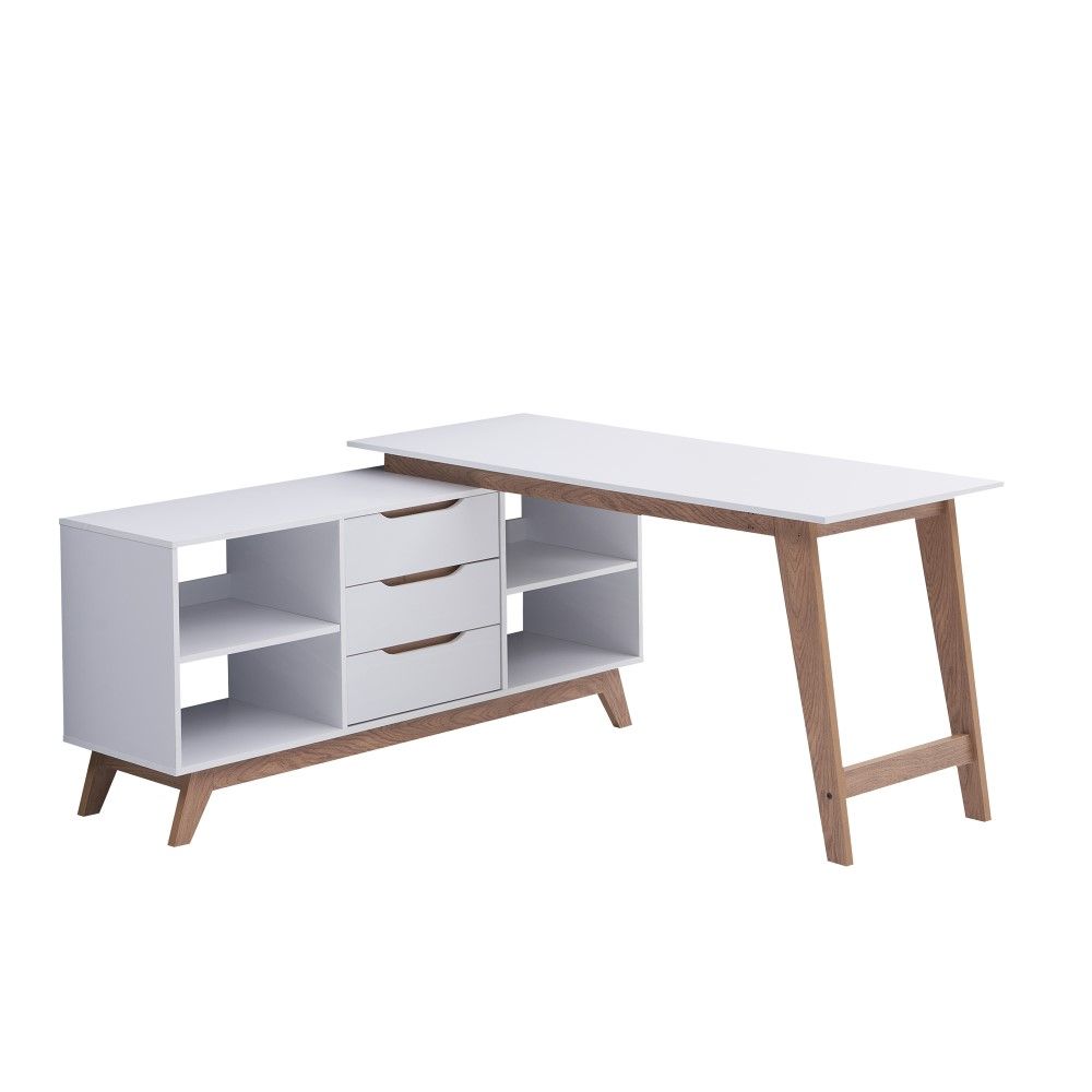 Myah L Shaped Office Desk with 3 Drawers and 4 Storage Shelves  