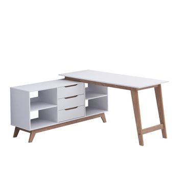 Myah L Shaped Office Desk with 3 Drawers and 4 Storage Shelves  