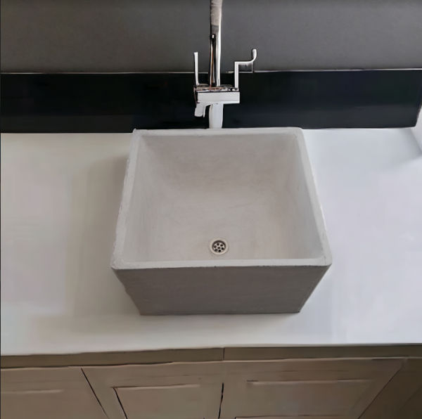 Large Ivory Square Concrete Basin 45x40x31cm