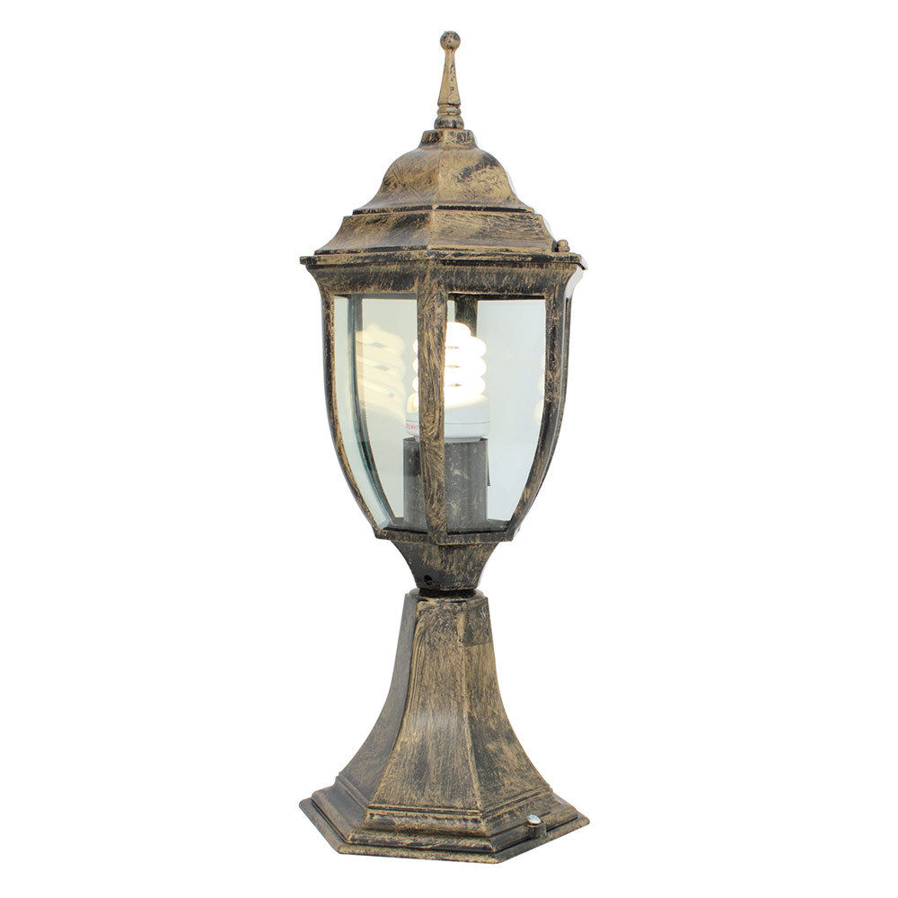 Eurolux - Lantern - 6 Panel - Pedestal - Black/Gold - 2 Pack