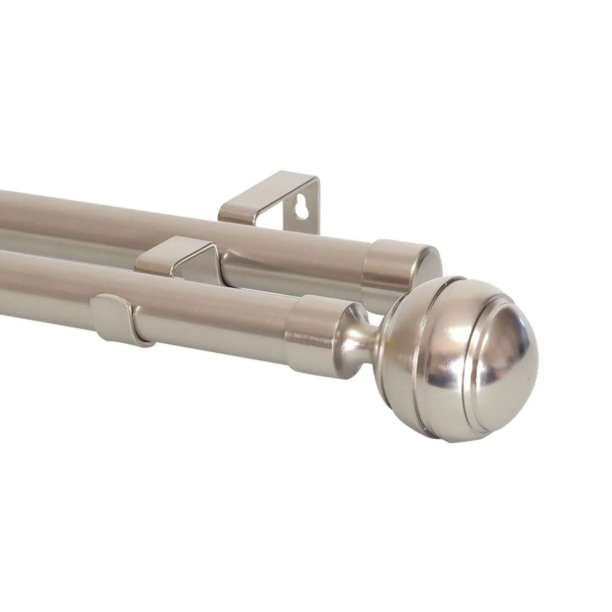 Silver Double Curtain Rod Set – Expandable Steel with Ridge Ball Finial (2.2m–4m)