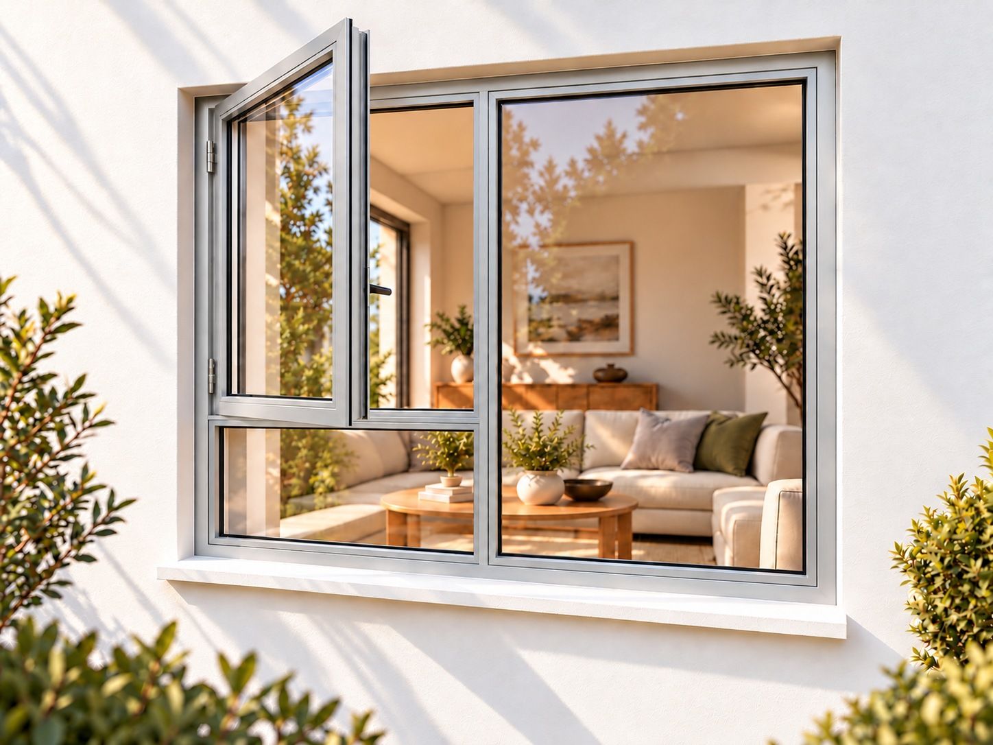 Kenzo Premium Side-Hung Aluminium Window - Silver, 1800 1800 mm, Left Side Opener with Fixed Bottom Pane