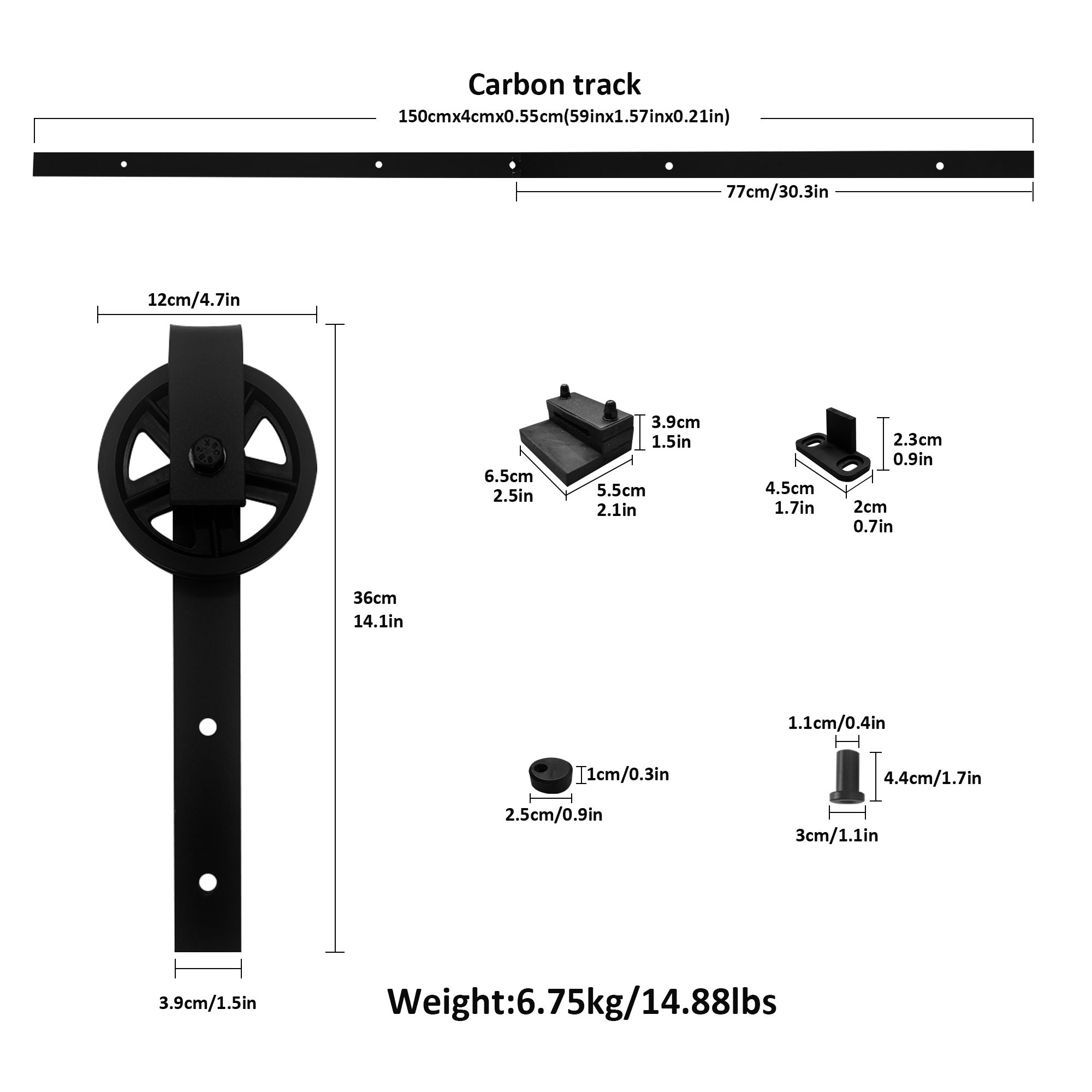 Single Door Sliding Barn Door Track Hardware Kit - 1.5m