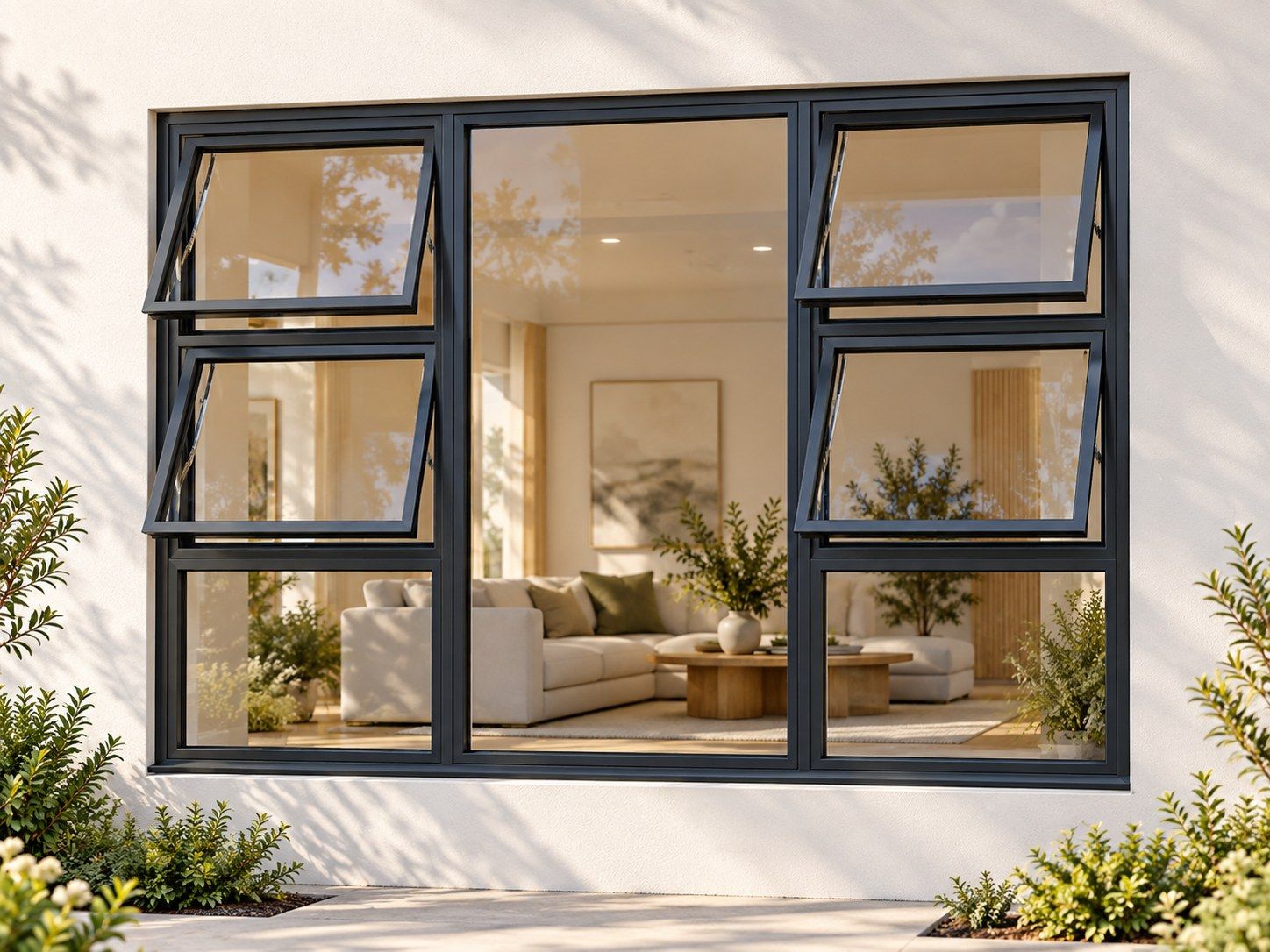 Kenzo Premium Top-Hung Aluminium Window - Charcoal, 2100 1800 mm, Four Openers with Fixed Centre and Lower Panes, Clear Glass