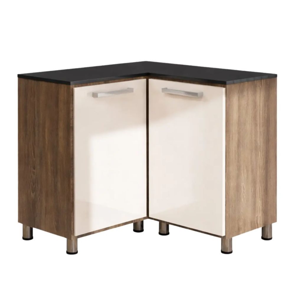 Corner Kitchen Base Cabinet 900 mm – Alpine Oak & Cappuccino Double-Door Storage Unit