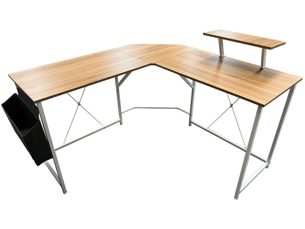 Focus - Octagon Office Desk With Monitor Stand - Walnut