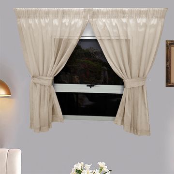 Matoc Designs Café Curtain - Mystic Voile - Stone - Taped - 110cm W x 120cm H - 2 Pack