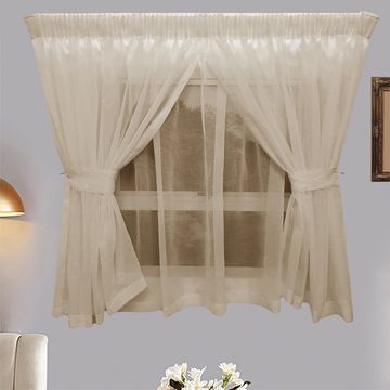 Matoc Designs Curtain - Café Double Layer - Mystic Voile - Stone - Taped - 300cm W x 120cm H