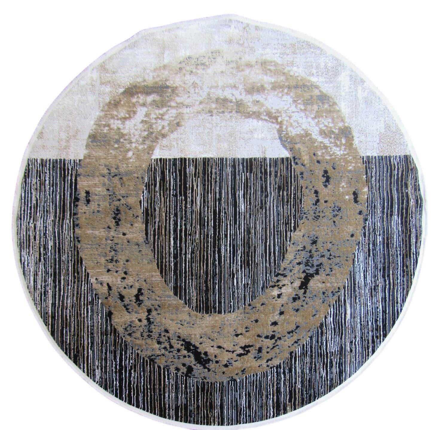 BK Carpets & Rugs – Modern Dark Cyclops Designer Round Rug – Charcoal Grey, Rust Brown & Light Beige - 2m x 2.9m