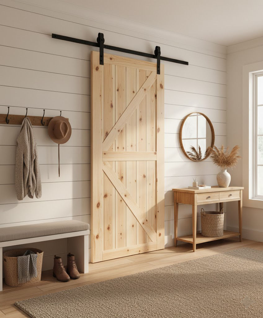 K-Brace Barn Door with Vertical Slats & Hardware Kit (2100mm x 920mm x 36mm)