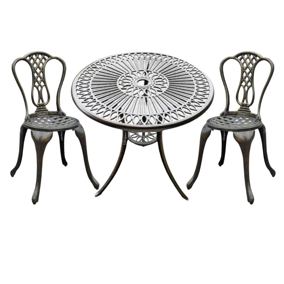 Lifespace Cast Aluminium 3pc Bistro Patio Garden Set with Curved Back