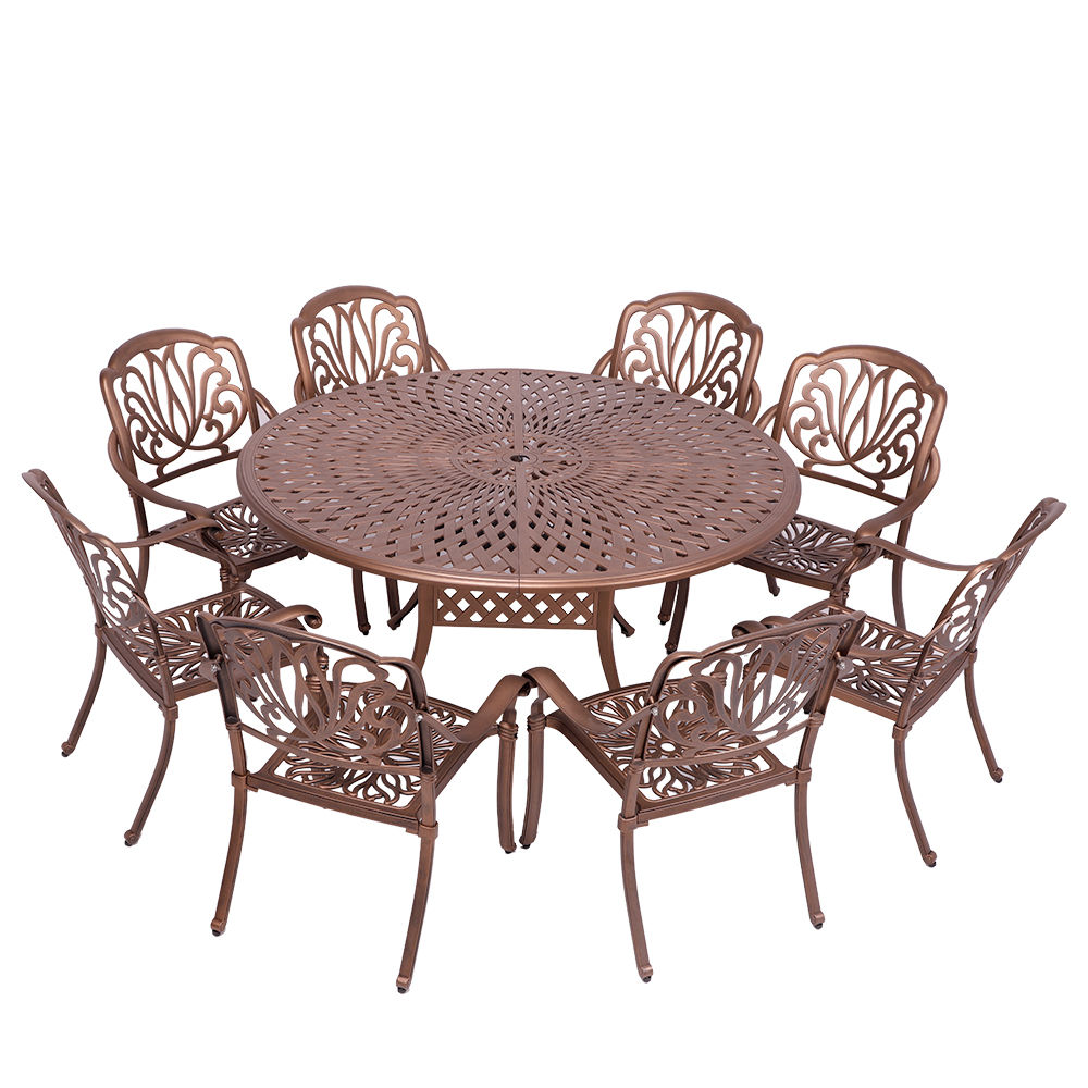 8 Seater - Protea  Aluminium Patio Set / Garden Furniture / Outdoor Dining Set    (8 Protea Chairs with 154cm Round Lattice Table) - COPPER