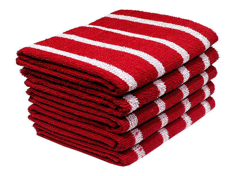 Multipurpose, Easy Fit, Absorbent Kitchen Towel - Design 2454 - 035x061cms - (05 Pc Pack) - Stripes - Tomato