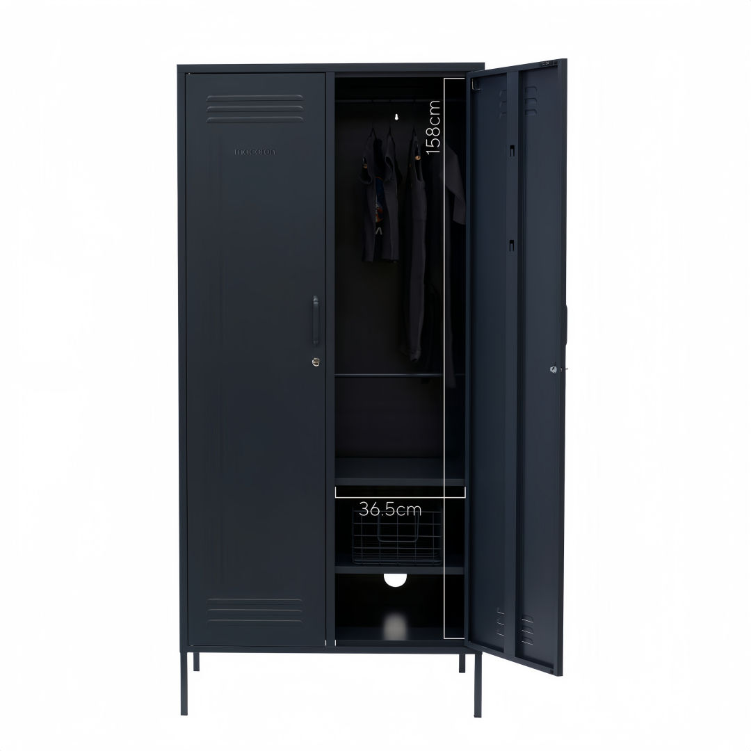 Steel Swing Door Wardrobe Twinny Locker Storage Cabinet Cupboard - Black