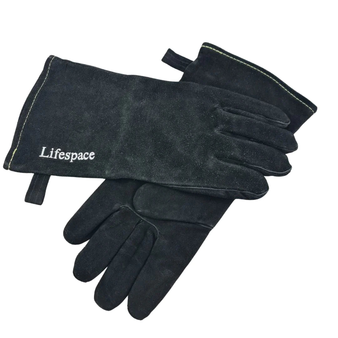 Lifespace Black Leather Braai Gloves - lined for extra comfort. EXCELLENT QUALITY!