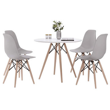 Round Table and Wooden Leg Chairs (5 Pieces)