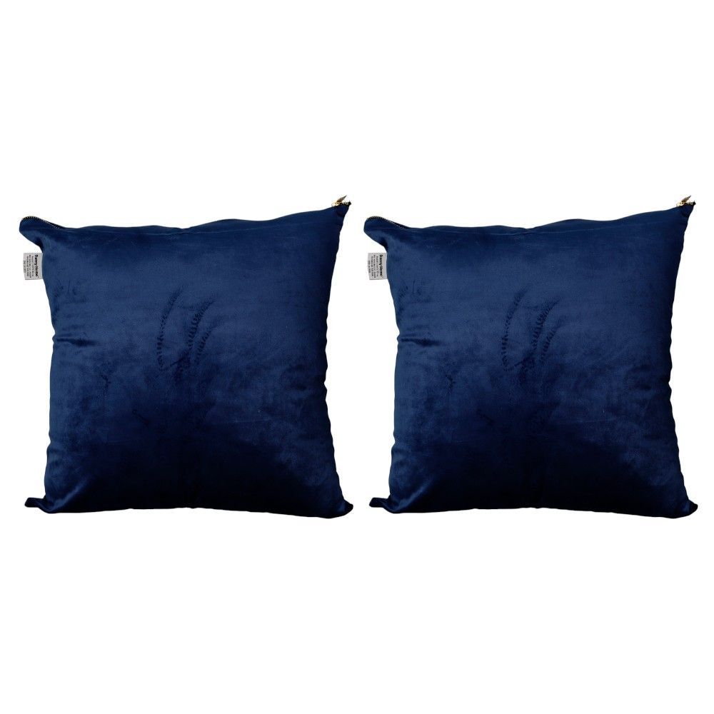 Danny Home Velvet Fabric Navy Pillowcase Cover - 49.5cm - Set of 2