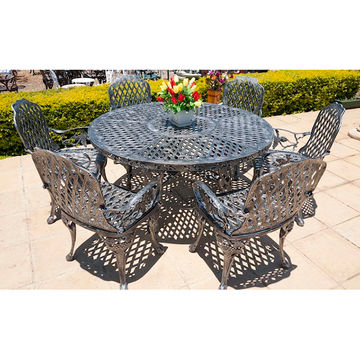 Ageless & Beautiful!   6 Seater Cast Aluminium Patio Furniture Set / Garden Furniture Set / Outdoor Furniture Set - 6 x King Grape Chairs with  Round 155cm Round Ageless & Beautiful! Cast Aluminium Patio Table - King Grape