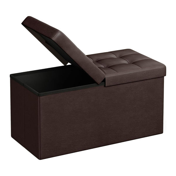 Folding Storage Ottoman – 80L Capacity, Faux Leather, Padded Seat