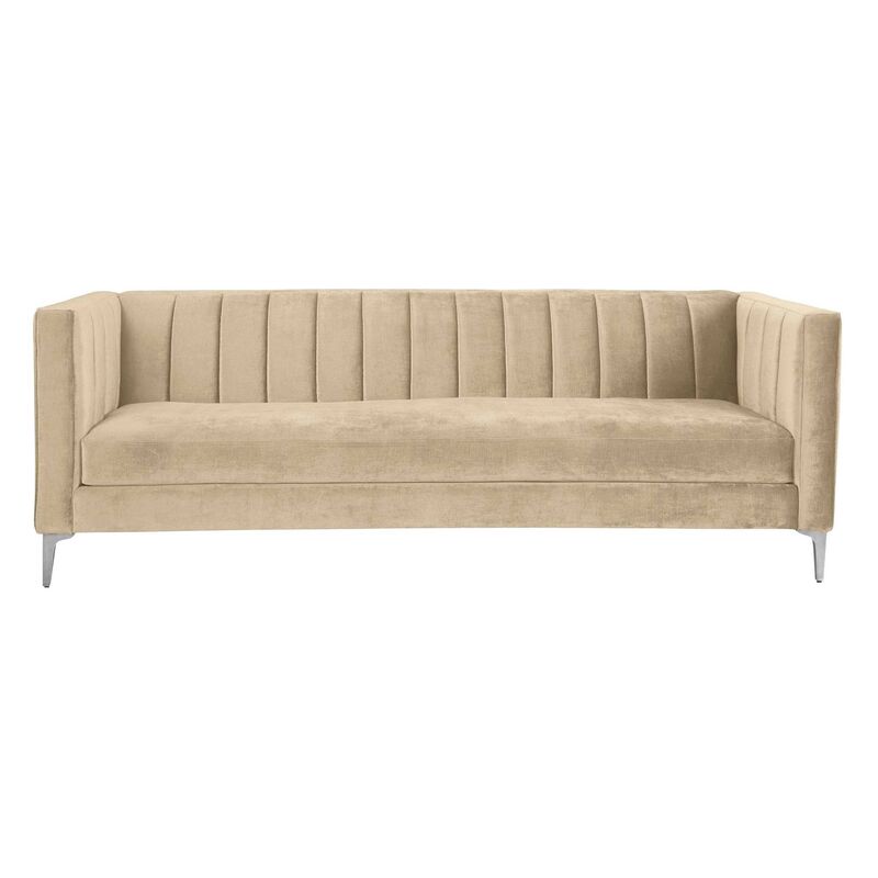Cream Couch – 3 Divisional – Velvet with silver legs – Pleated Back