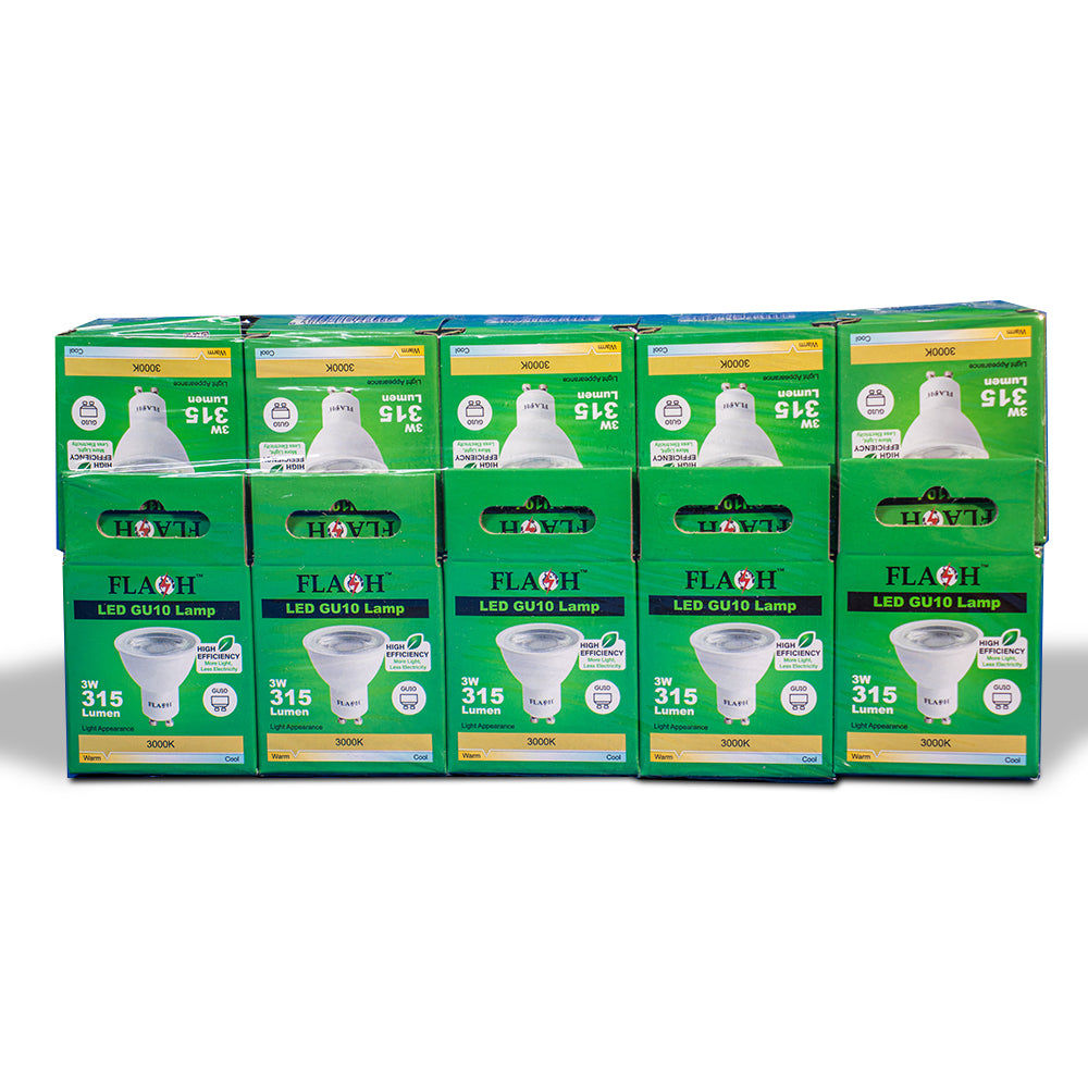 FLASH High-Efficiency 3W LED GU10 Lamp 38D (10 Pack) 3000k