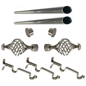 Matoc 25mm Double Curtain Pole Set -SIlver -Dbl extend brkts -Swirl Finials -2.0m